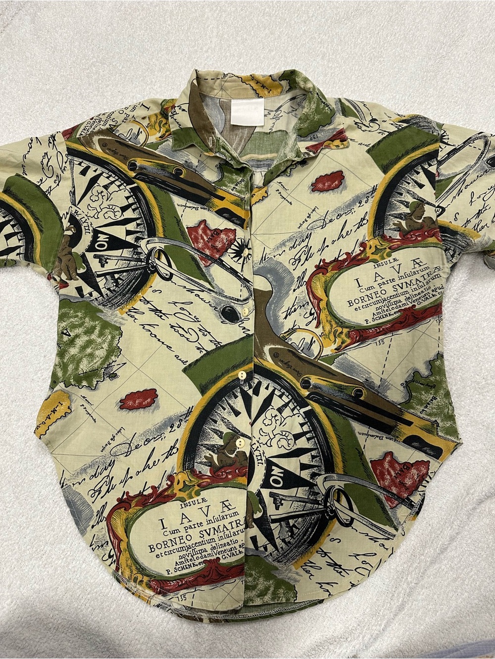 Vintage 90s Lady Oak Hill Women's S/M Map Print Button Up Shirt Made in USA
